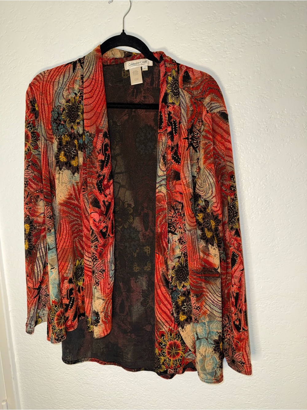 Coldwater Creek Women’s Open-Front Floral Cardigan Sweater - Red Multi